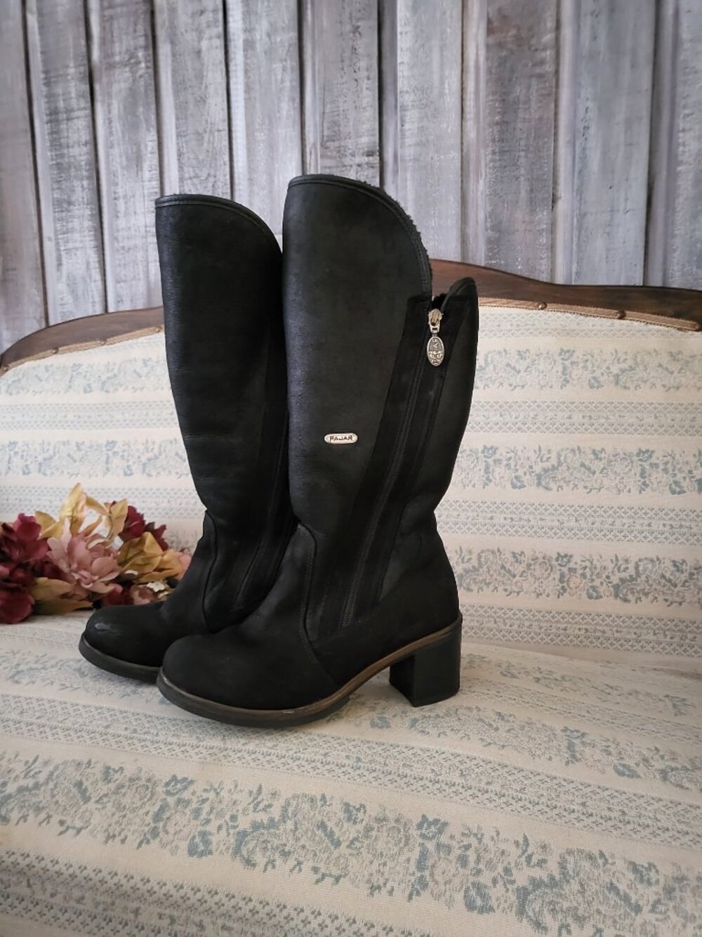 Pajar Canada Black Leather Shearling Tall Winter Boots Size 6.5